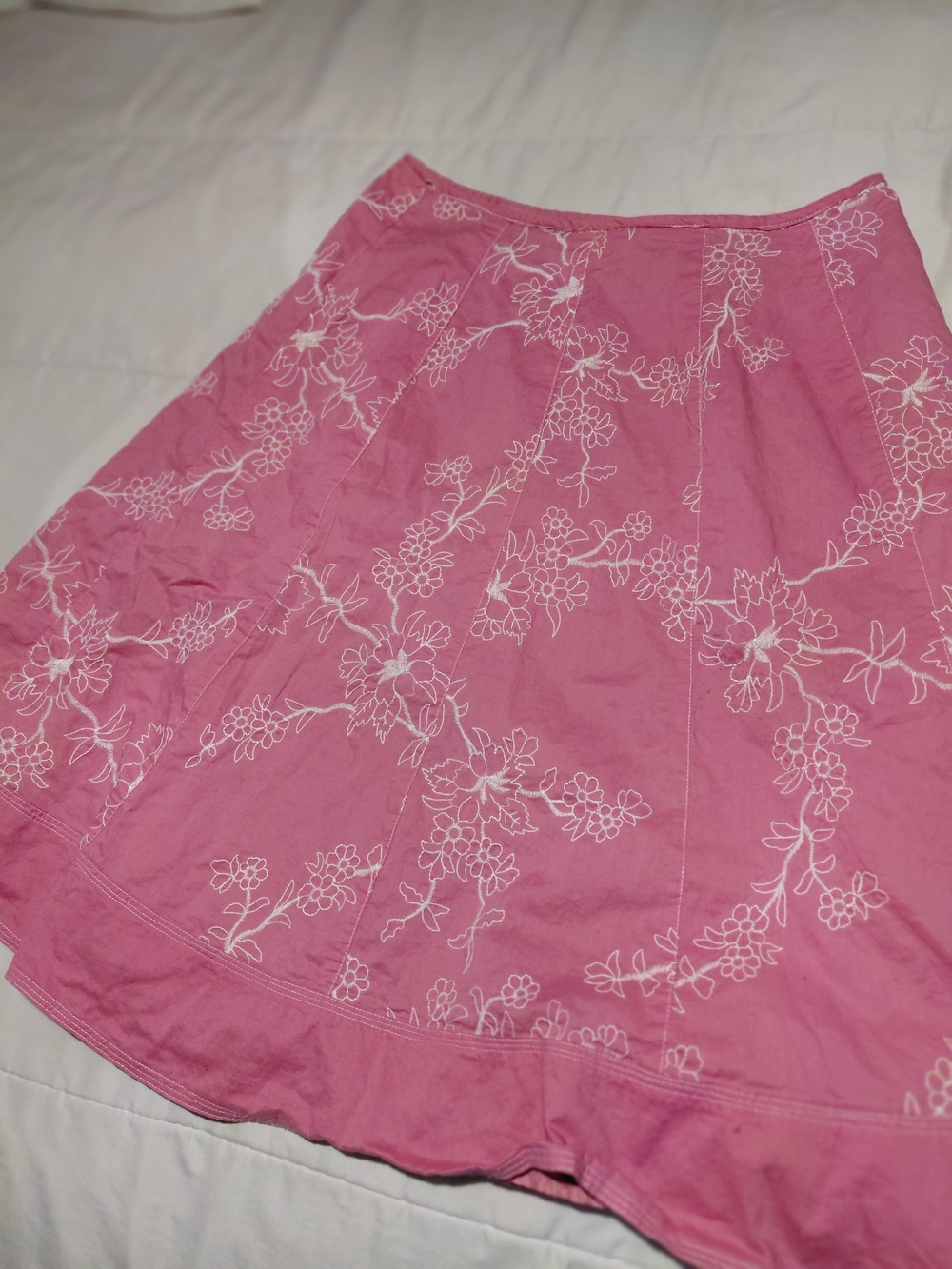 Pink Floral Embroidered A-Line Skirt
